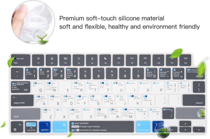 imComor MacBook Shortcuts Keyboard Cover Skin for MacBook Pro 14" 16" M5/M4/M3/M2/M1, 2025-2022 MacBook Air 15.3" M4 M3 M2 A3241 A3114 A2941/ Air 13.6" M4 M3 M2 A3240 A3113 A2681 Hot Keys Keyboard Protector - Image 5